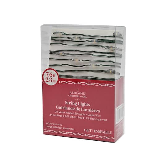 24ct. Warm White LED Bead String Lights on Green Wire by Ashland®